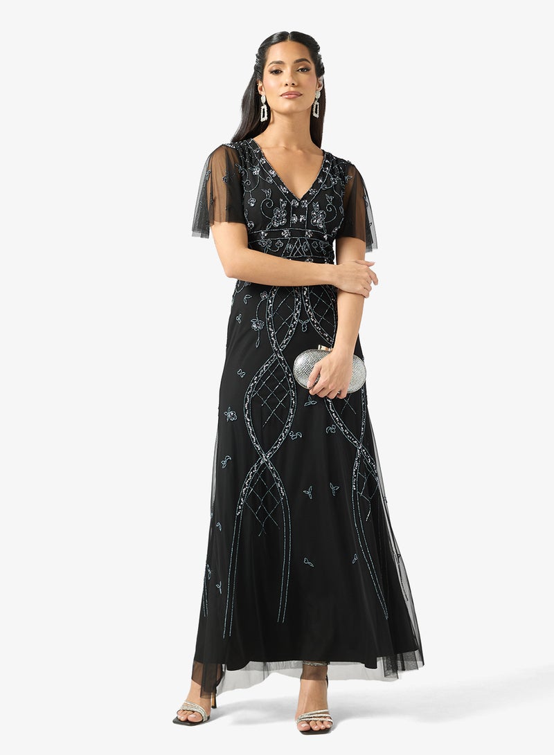 Adrianna Papell Embellished V-Neck Maxi Dress - Image 4
