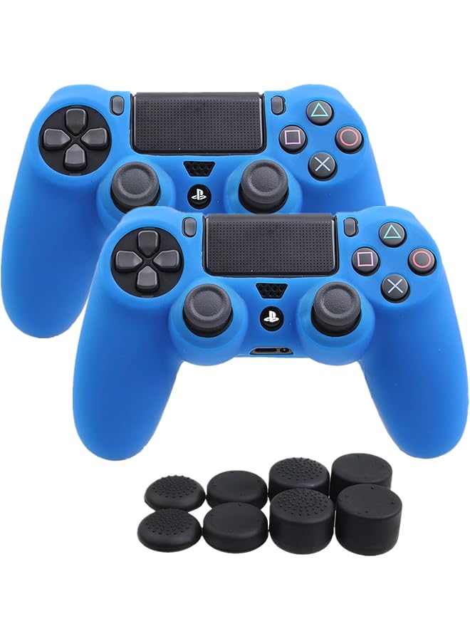 erorex 2Pack Flexible Silicone Protective Case Skin Cover & 8Pack Joystick Thumb Stick Caps Compatible With Sony Playstation 4 Dualshock For Ps4 Controllers Case*2+Thumb Grips*8 Blue - Image 1
