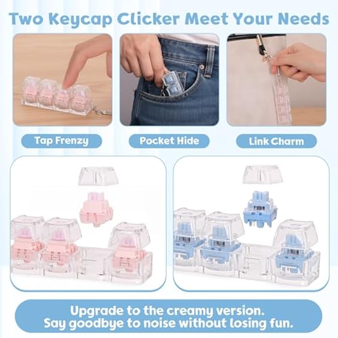 Netholid 2 PCS Cat Shape Keyboard Fidget Toys for Adults with Soft Sound Keyboard Clicker Keychain Fidget for Office Work Anxiety Decompression Autism (Clear-Pink&Blue, 4in1-2Pack) - Image 4