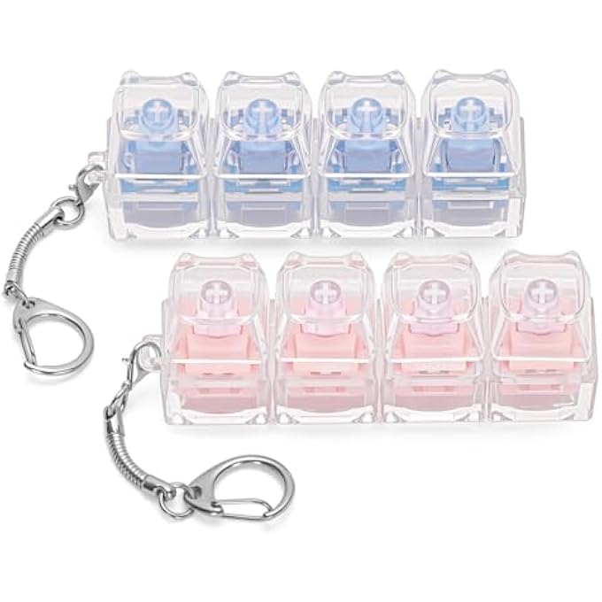 Netholid 2 PCS Cat Shape Keyboard Fidget Toys for Adults with Soft Sound Keyboard Clicker Keychain Fidget for Office Work Anxiety Decompression Autism (Clear-Pink&Blue, 4in1-2Pack) - Image 1