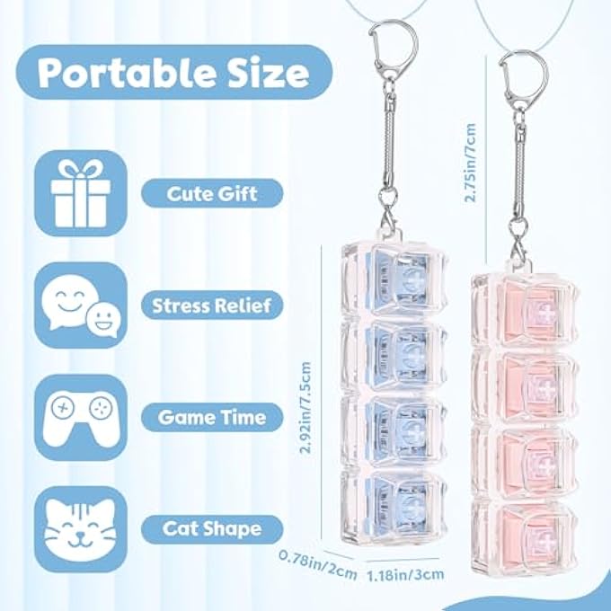 Netholid 2 PCS Cat Shape Keyboard Fidget Toys for Adults with Soft Sound Keyboard Clicker Keychain Fidget for Office Work Anxiety Decompression Autism (Clear-Pink&Blue, 4in1-2Pack) - Image 2