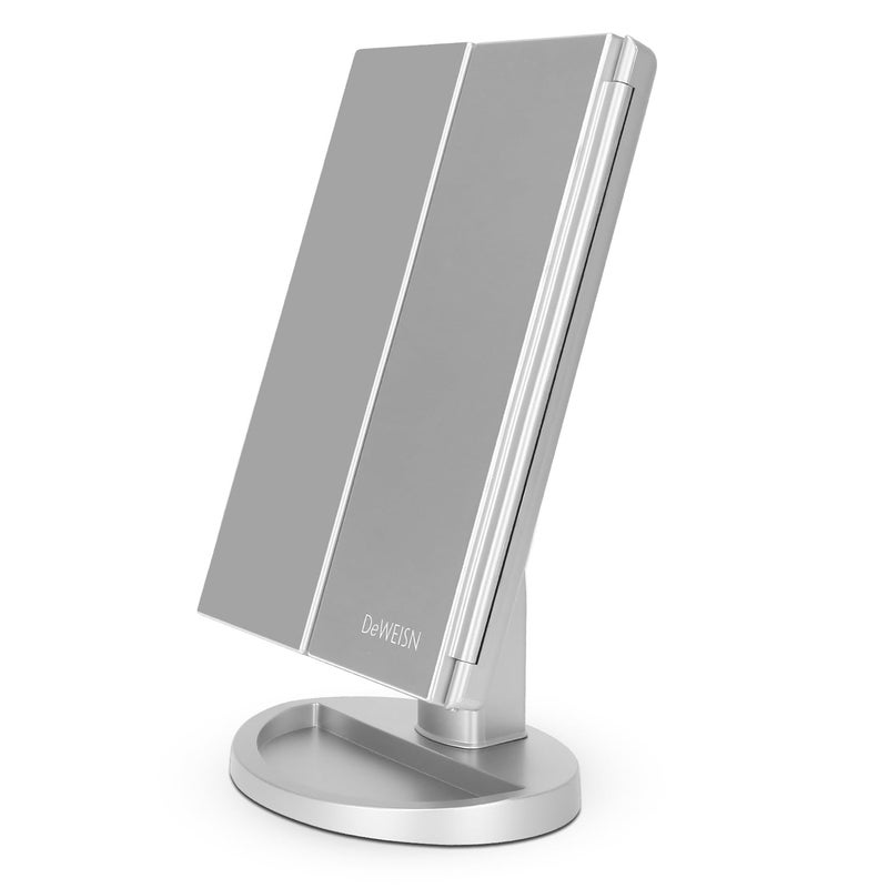 deweisn Dresser Mount TriFold Lighted Vanity Mirror with 21 LED Lights Touch Screen and 3X2X1X Magnification Two Power Supply Modes Make Up MirrorTravel Mirror - Image 2