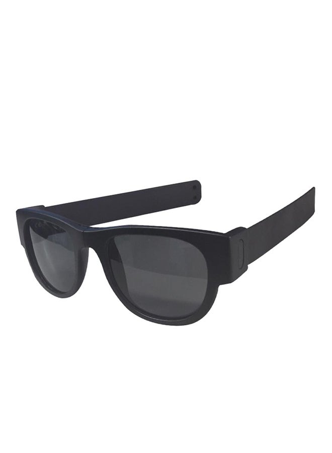 SlapSee Folding Sunglasses, UV400 Protection, Trendy Design for Men u0026 Women, Ultralight u0026 Easy to Carry Foldable Sunglasses, Wrist Slapping Sunglasses that never fall off, Black Frame, Black Slap, Plain Lens - Image 1