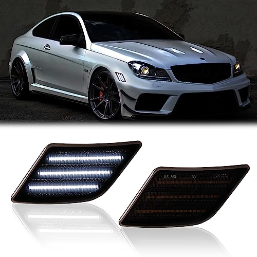 DERMOKA LED Side Marker Lights for 2008-2011 Mer'cedes-Benz Pre-LCI W204 C250 C300 C350 & 2008-2013 C63 AMG & 2005-2007 SL66 AMG, Smoked Len 2PCS (White) - Image 1