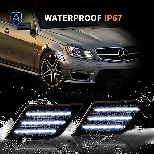 DERMOKA LED Side Marker Lights for 2008-2011 Mer'cedes-Benz Pre-LCI W204 C250 C300 C350 & 2008-2013 C63 AMG & 2005-2007 SL66 AMG, Smoked Len 2PCS (White) - Image 5