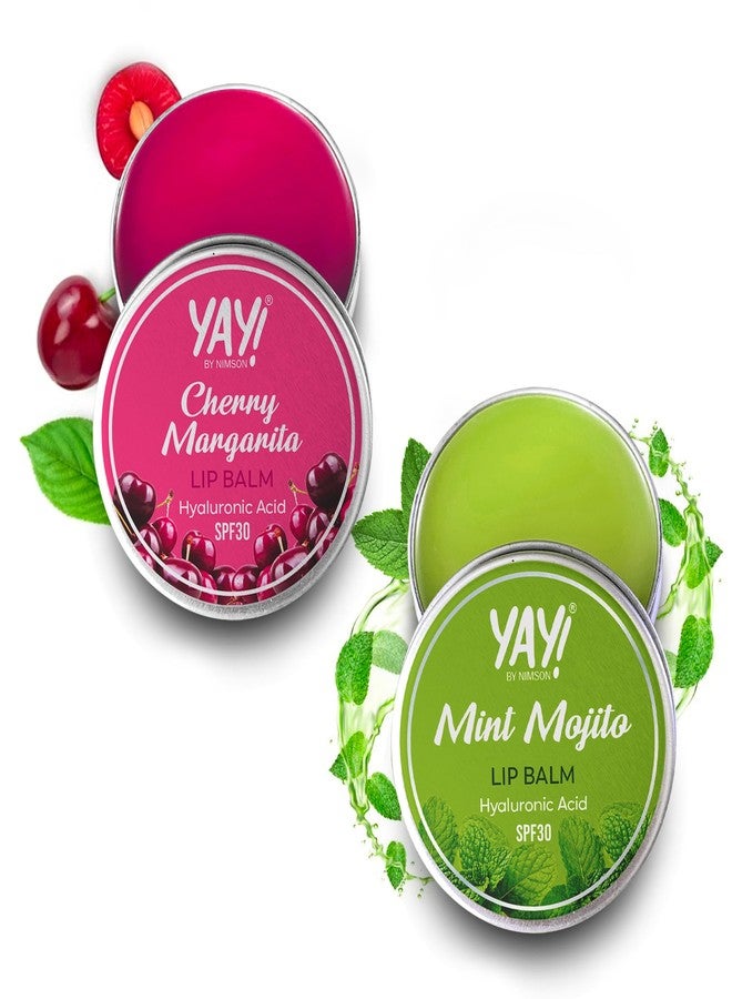 Nimson Yay! By Nimson Cherry Margarita & Mint Mojito Lip Balm (Pack of 2) With Hyaluronic Acid with SPF 30, For Moisturised & Nourished Lips, Protects from Sun Damage, For Men and Women - 50g Each - Image 1