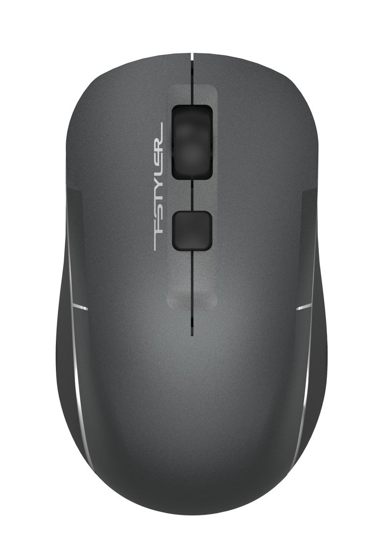 A4TECH Fstyler Dual-Functions Rechargeable Air 2 Mouse FB26CS Air2, [Desk+Air] & Dual Connectivity Mode (BT + 2.4GHz), Consistent Wireless Stability, USB Type-C Charging Cable, White Backlit, Smokey Grey  - Image 1