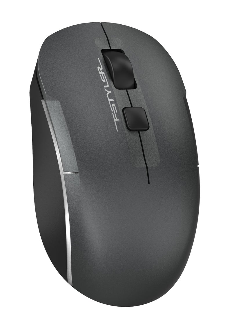 A4TECH Fstyler Dual-Functions Rechargeable Air 2 Mouse FB26CS Air2, [Desk+Air] & Dual Connectivity Mode (BT + 2.4GHz), Consistent Wireless Stability, USB Type-C Charging Cable, White Backlit, Smokey Grey  - Image 2