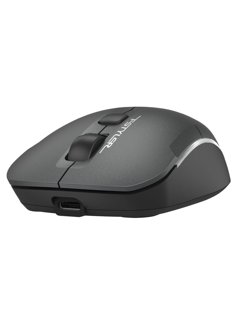 A4TECH Fstyler Dual-Functions Rechargeable Air 2 Mouse FB26CS Air2, [Desk+Air] & Dual Connectivity Mode (BT + 2.4GHz), Consistent Wireless Stability, USB Type-C Charging Cable, White Backlit, Smokey Grey  - Image 4