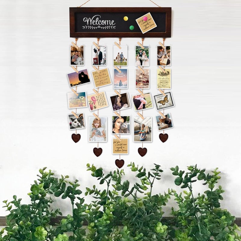 EXQUIDECA Picture Frames Collage Display Board with 30 Clips - Multi Photos Cards Organizer with Adjustable Twines and Magnetic Blackboard - DIY Wall Decor Hanging Picture Holder 15.7x5 Inches - Image 4