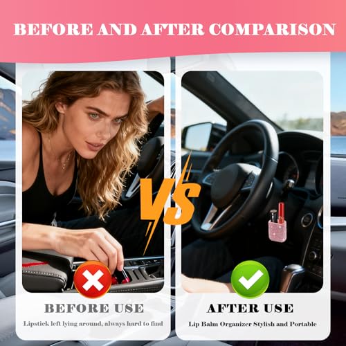 VKQTS Bling Chapstick Holder for Car with Rhinestone,Portable Car Chapstick Holder as Chapsticks Organizer,Self-Adhesive Cars Lip Balm Holders Cars Interior Accessories for Women (Pink) - Image 3
