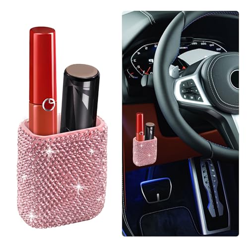 VKQTS Bling Chapstick Holder for Car with Rhinestone,Portable Car Chapstick Holder as Chapsticks Organizer,Self-Adhesive Cars Lip Balm Holders Cars Interior Accessories for Women (Pink) - Image 1