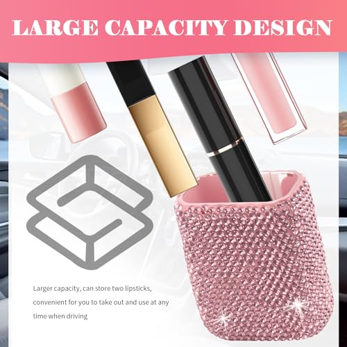 VKQTS Bling Chapstick Holder for Car with Rhinestone,Portable Car Chapstick Holder as Chapsticks Organizer,Self-Adhesive Cars Lip Balm Holders Cars Interior Accessories for Women (Pink) - Image 5
