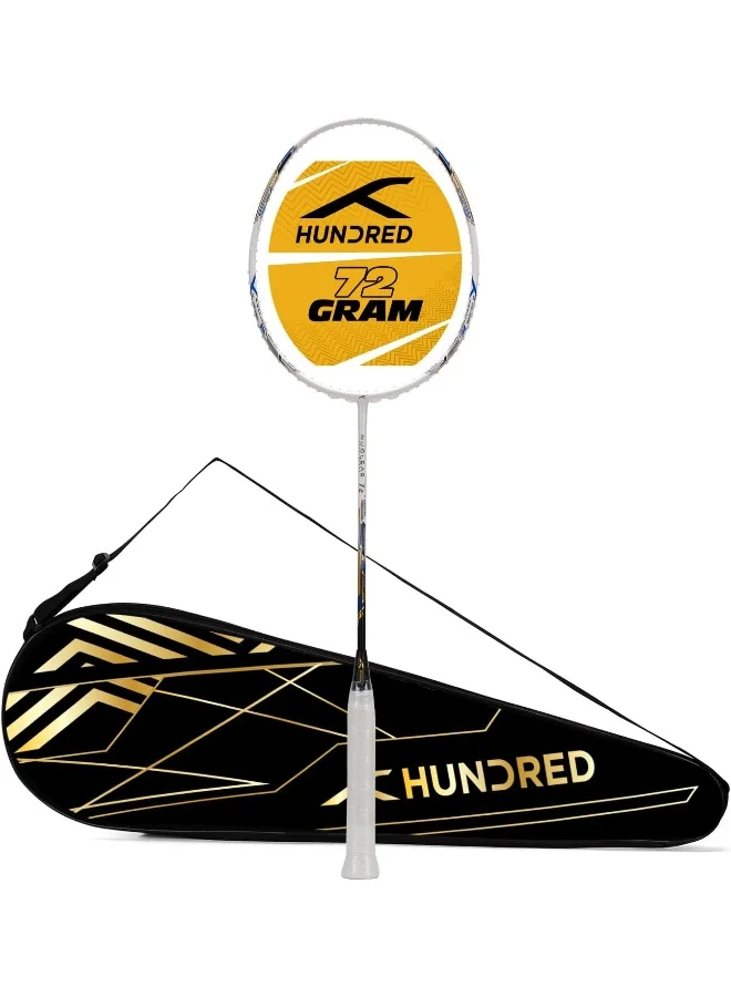 HUNDRED Nuclear 72 Carbon Fibre Unstrung Badminton Racket With Full Racket Cover For Intermediate Players (80G, Maximum String Tension - 32Lbs)