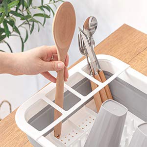 RIVUGJA Collapsible Dish DrainerDish Drying Rack with Spoon Storage Holder Utensil Dinnerware Travel Organizer Heavy Duty Plastic Silicone - Image 2