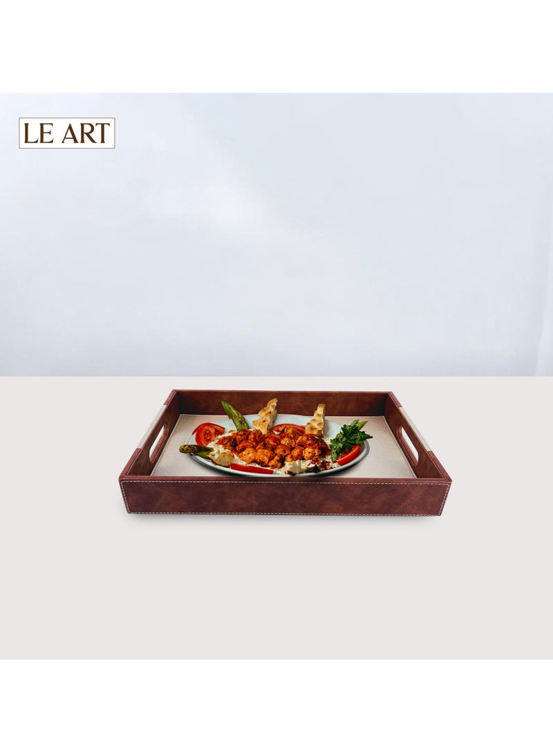 LeArt Leather Serving Tray – Serving Tray with Handles | Home, Office, Restaurant | Appetizer, Food, Snack Serving Platter | Trays Serving Set (Hazelnut 2) - Image 3