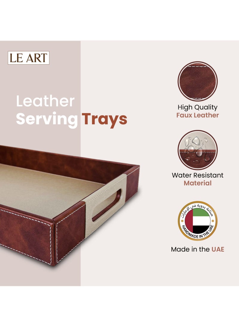 LeArt Leather Serving Tray – Serving Tray with Handles | Home, Office, Restaurant | Appetizer, Food, Snack Serving Platter | Trays Serving Set (Hazelnut 2) - Image 2