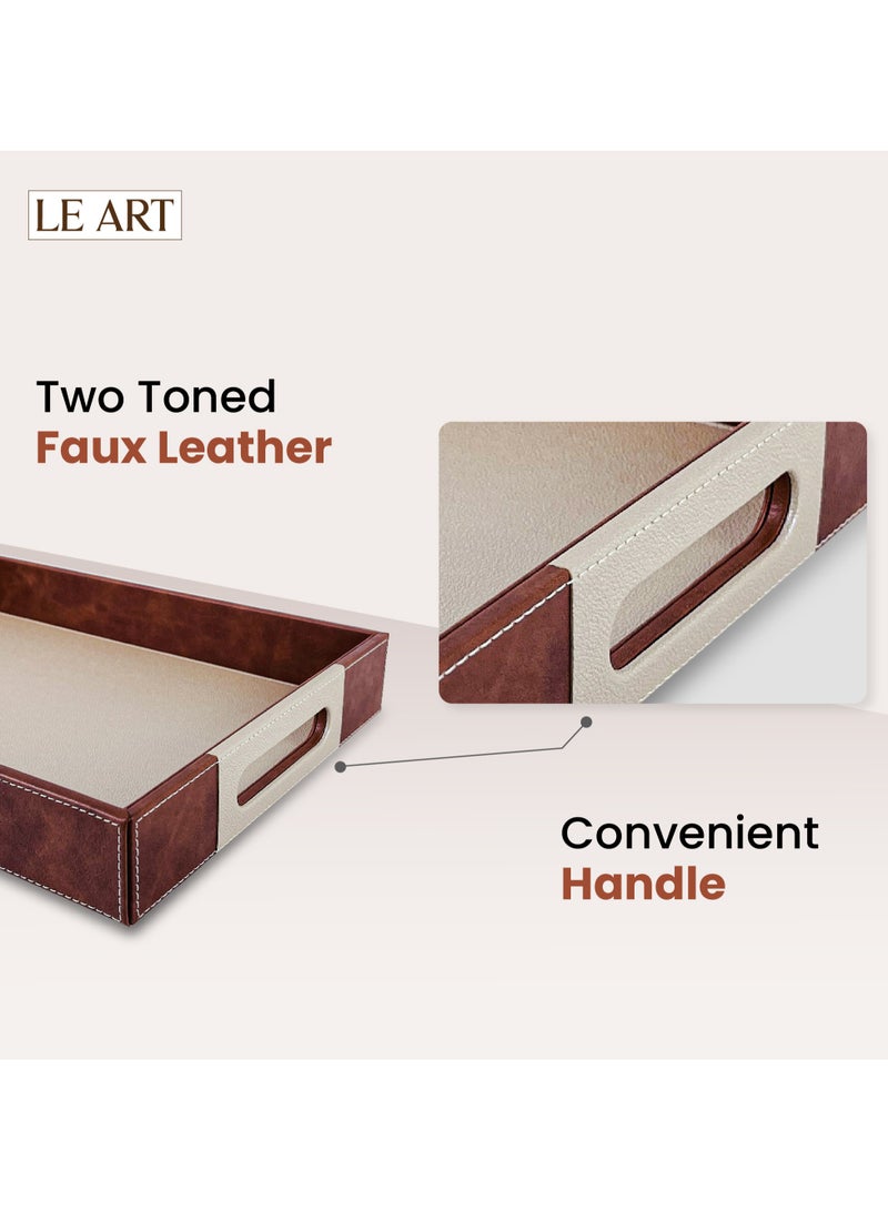 LeArt Leather Serving Tray – Serving Tray with Handles | Home, Office, Restaurant | Appetizer, Food, Snack Serving Platter | Trays Serving Set (Hazelnut 2) - Image 4