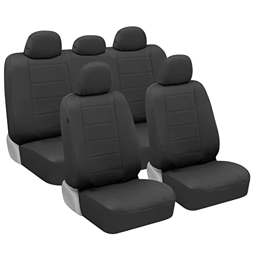 BDK carXS Black Leather Car Seat Covers Full Set 9Piece Faux Seat Covers for Cars Includes Front and Back Seat Cover Automotive Seat Covers for Trucks SUV