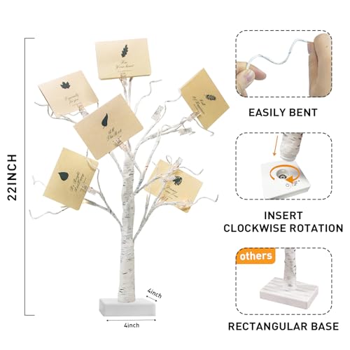 PEIDUO Money Tree, 22 Inch Gift Card Tree Holder with 6 Clips and 6 Greeting Cards, 24 Warm White Birch Tree with Lights, Christmas Tree Card Holder for Birthday Wedding Indoor Xmas Decorations - Image 3
