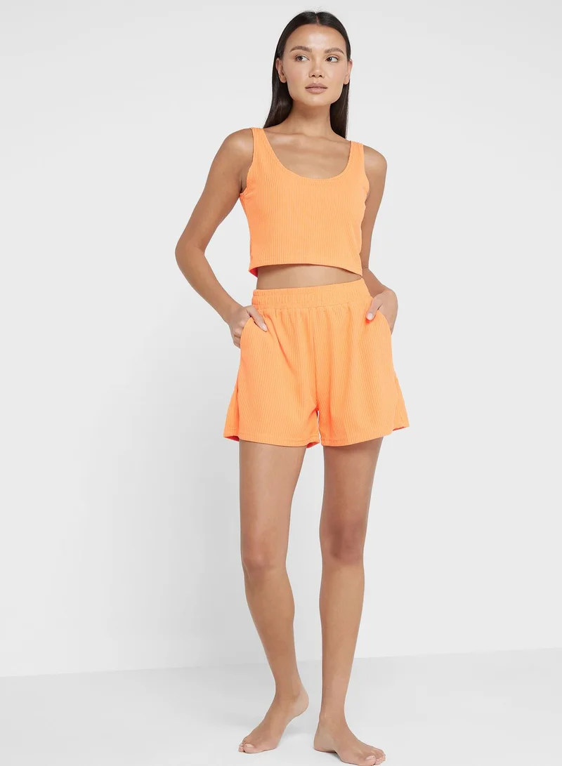 Ginger Ribbed Tank & Pyjama Shorts Set