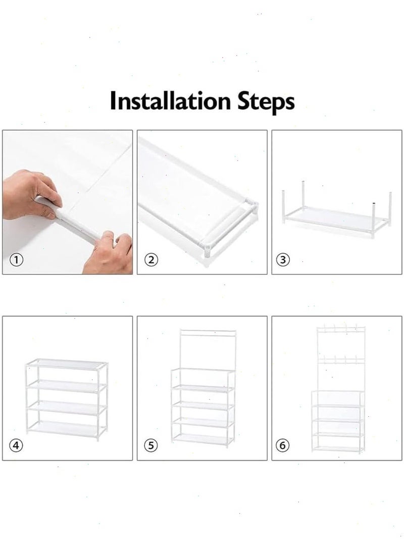 توبيتش رف معاطف ورف أحذية قائم بذاته من 4 طبقات - خزانة تنظيم أحذية 3 في 1 مع 8 خطافات، تخزين متعدد الوظائف للأحذية والملابس - Image 3