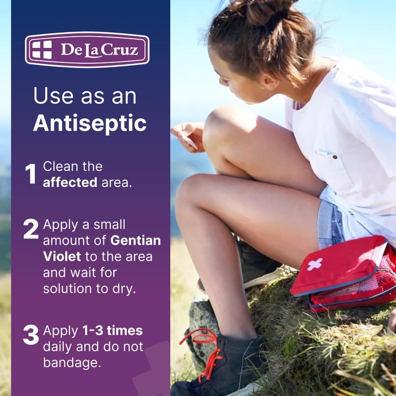 De La Cruz Gentian Violet - Violeta de Genciana 1% First Aid Antiseptic for cuts, scrapes and Burns, 1 FL OZ - Image 4