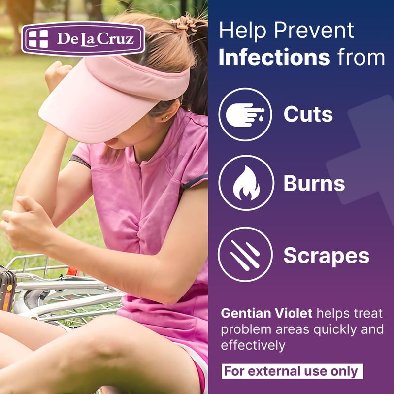De La Cruz Gentian Violet - Violeta de Genciana 1% First Aid Antiseptic for cuts, scrapes and Burns, 1 FL OZ - Image 3