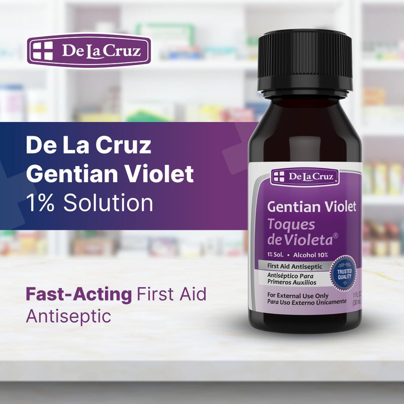 De La Cruz Gentian Violet - Violeta de Genciana 1% First Aid Antiseptic for cuts, scrapes and Burns, 1 FL OZ - Image 2
