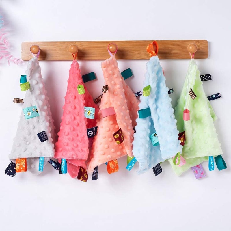 AnjeeIOT Baby Tags Security Blankets  Baby Soothing Plush Blanket with Colorful Tags 10x10 Square Sensory Toys Lovey for 3 Months Babies Boys and Girls Pink - Image 4