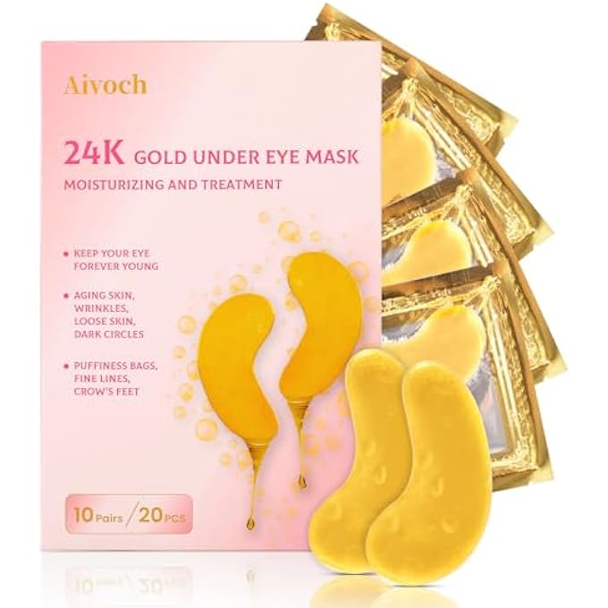 Aivoch 10Pairs 20Pcs 24K Gold Under Eye Patches, Collagen Eye Masks for Dark Circles and Puffiness, Reduce Wrinkles and Puffy Eyes, Refresh Your Skin, Women Skincare Eye Treatment Products - Image 1