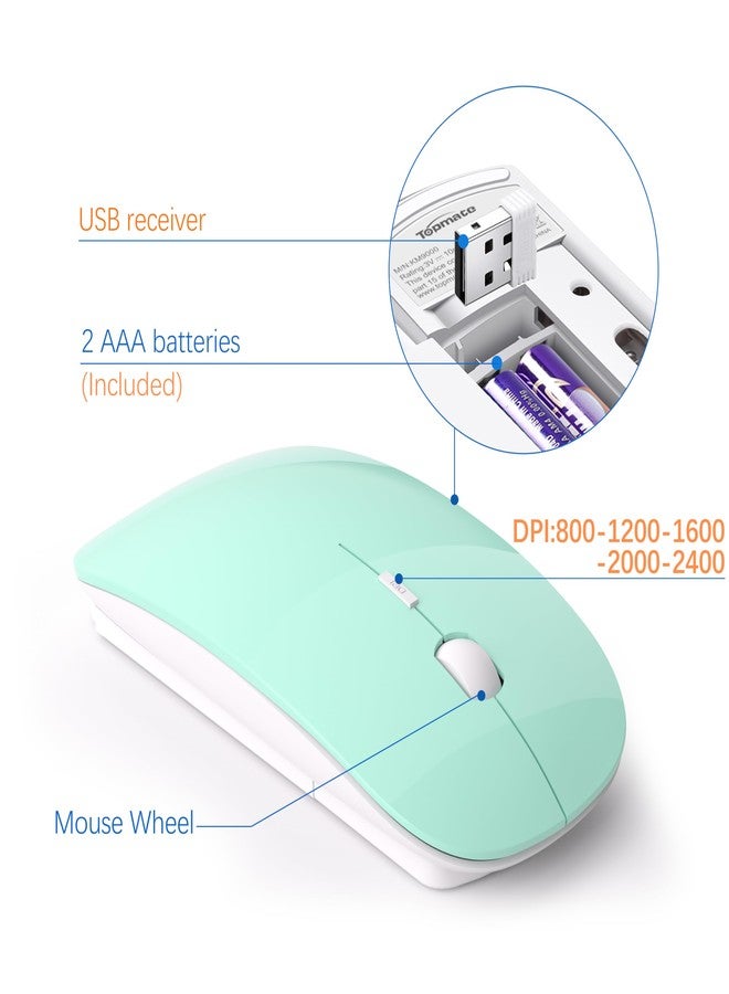 TopMate Wireless Keyboard and Mouse Ultra Slim Combo, TopMate 2.4G Silent Compact USB 2400DPI Mouse and Scissor Switch Keyboard Set with Cover, Batteries Included, for PC/Laptop/Windows/Mac - Mint Green - Image 4