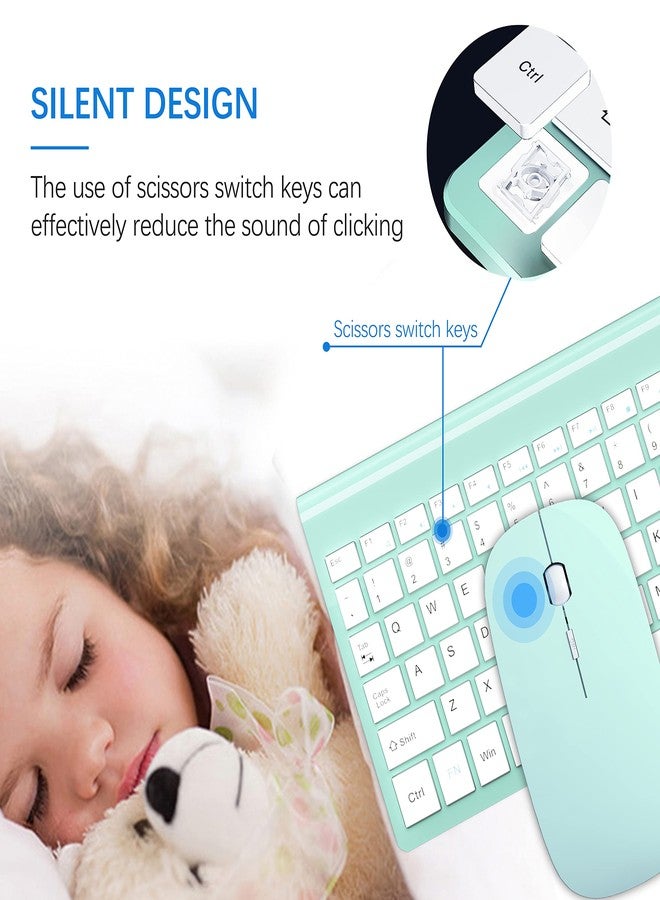 TopMate Wireless Keyboard and Mouse Ultra Slim Combo, TopMate 2.4G Silent Compact USB 2400DPI Mouse and Scissor Switch Keyboard Set with Cover, Batteries Included, for PC/Laptop/Windows/Mac - Mint Green - Image 2