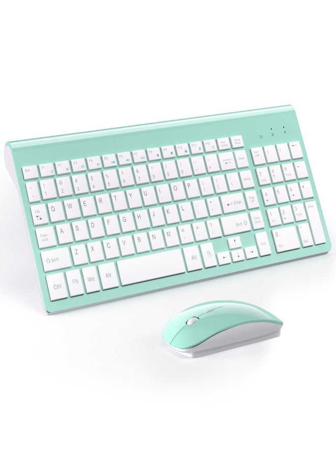 TopMate Wireless Keyboard and Mouse Ultra Slim Combo, TopMate 2.4G Silent Compact USB 2400DPI Mouse and Scissor Switch Keyboard Set with Cover, Batteries Included, for PC/Laptop/Windows/Mac - Mint Green - Image 1