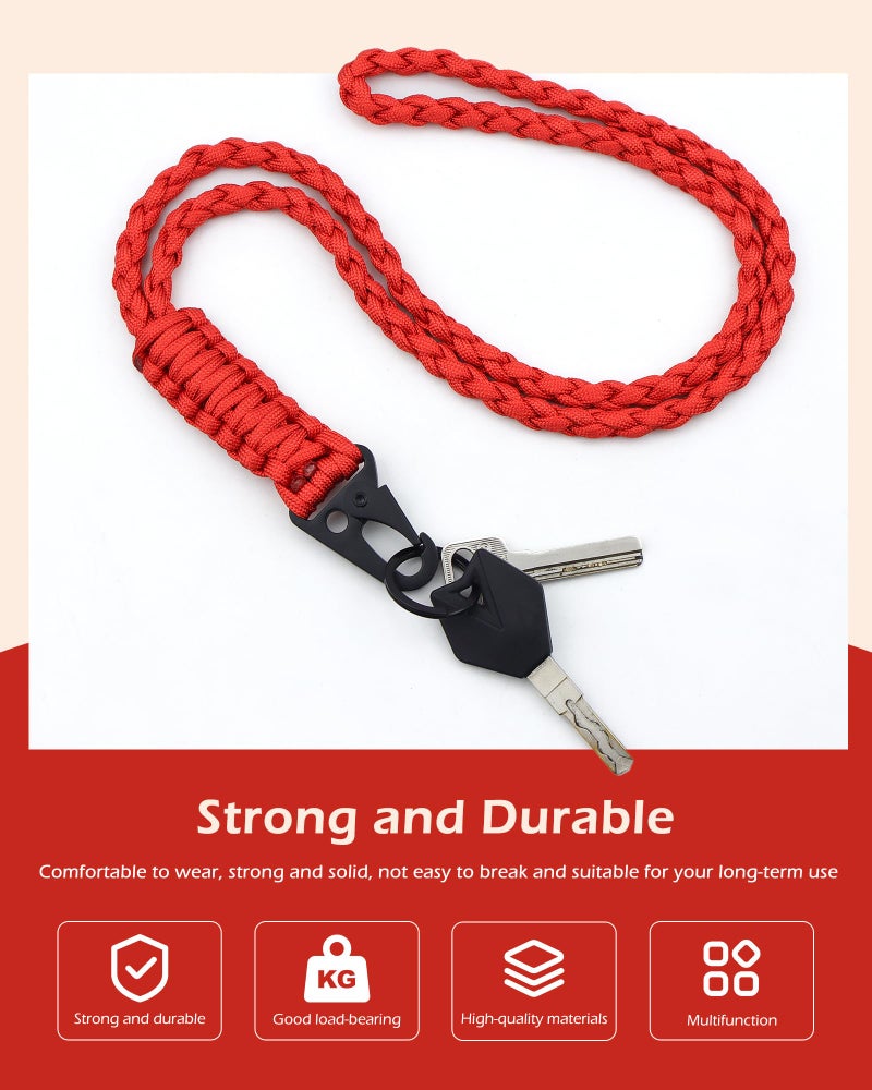 YETOOME Heavy Duty Neck Lanyard Keychain for Men Women Outdoor Survival, Parachute Rope Necklace Keychains with HK Clip Key Ring (Red) - Image 4