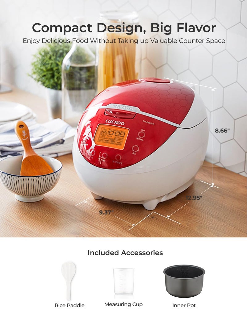 CUCKOO Micom Rice Cooker 6 Cup Uncooked / 12 Cup Cooked, Fuzzy Logic Rice Maker with Delay Timer & Keep Warm Setting, Versatile Food Steamer for Cooking, Non-Stick Inner Pot, Red (CR-0655F) - Image 4