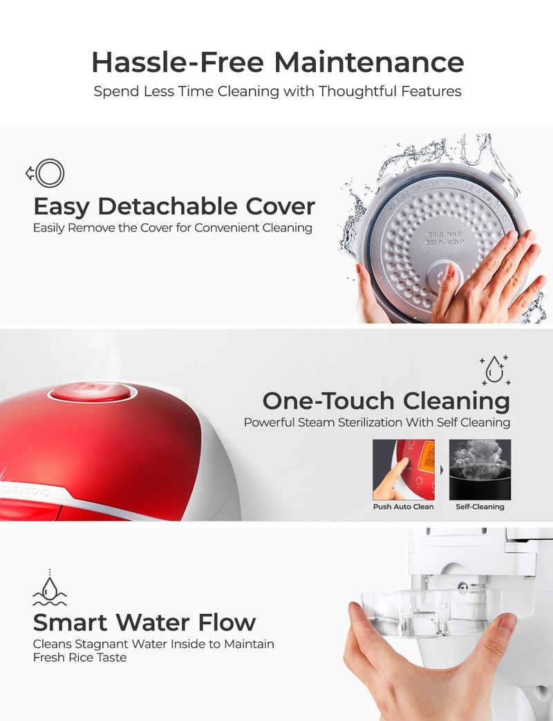 CUCKOO Micom Rice Cooker 6 Cup Uncooked / 12 Cup Cooked, Fuzzy Logic Rice Maker with Delay Timer & Keep Warm Setting, Versatile Food Steamer for Cooking, Non-Stick Inner Pot, Red (CR-0655F) - Image 5