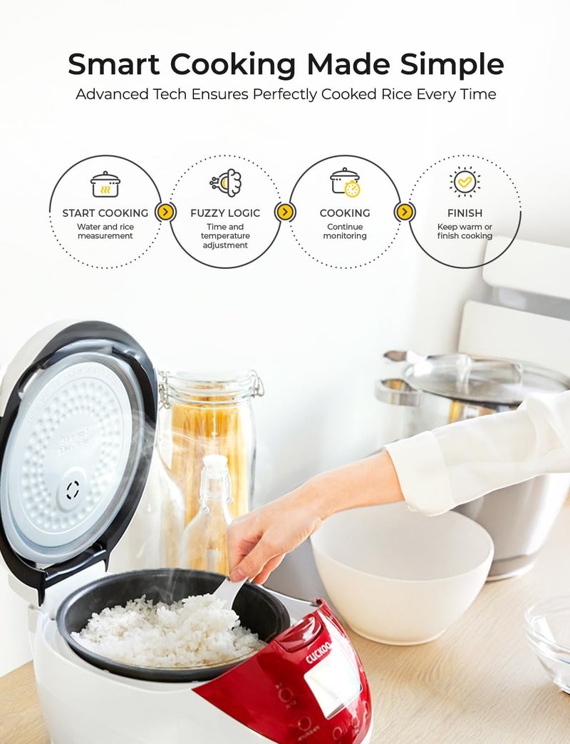 CUCKOO Micom Rice Cooker 6 Cup Uncooked / 12 Cup Cooked, Fuzzy Logic Rice Maker with Delay Timer & Keep Warm Setting, Versatile Food Steamer for Cooking, Non-Stick Inner Pot, Red (CR-0655F) - Image 2