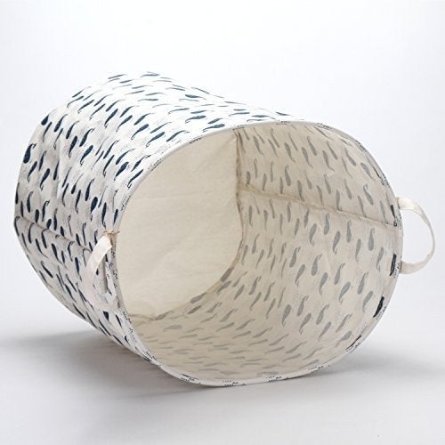 Homies International,Multipurpose European Style Round Shape Printed Foldable Open Laundry Storage Basket With Handle For Easy Carry.White(2 Pce) - Image 3