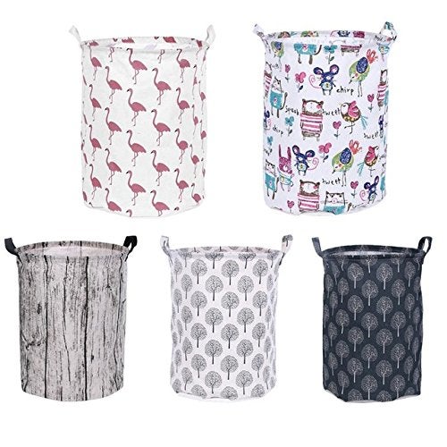 Homies International,Multipurpose European Style Round Shape Printed Foldable Open Laundry Storage Basket With Handle For Easy Carry.White(2 Pce) - Image 5