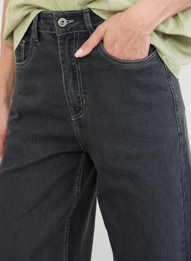 Styli Charcoal Women Wide Leg Basic Jeans for Women | Best Price UAE