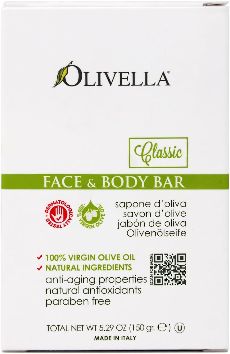 Olivella Classic Face & Body Bar Soap - 100% Virgin Olive Oil, 5.29 oz - Image 1