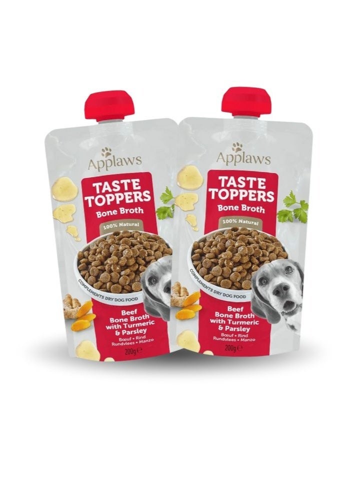 Applaws Taste Toppers Beef Bone Broth with Turmeric & Parsley Wet Dog Food Pouch 200g – Natural Dog Food Topper - Image 1