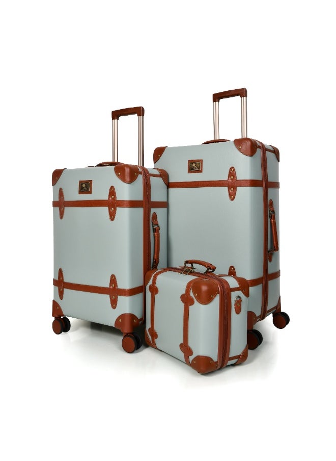 MORANO Morano Classic Leather Luggage 4 Pcs Set Light Blue and Brown 28''-24''-20'''-14'''Inches  - Image 2