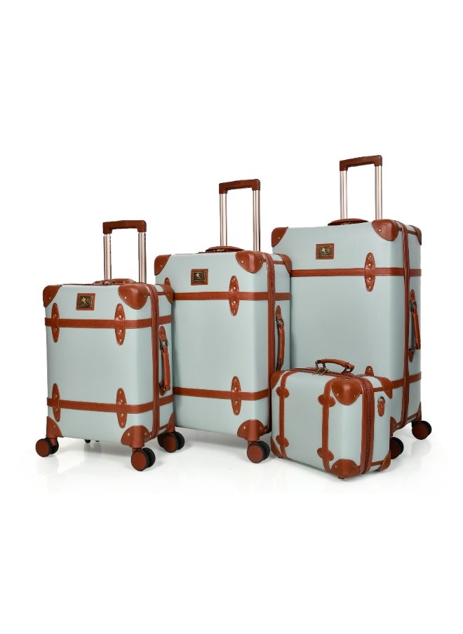 MORANO Morano Classic Leather Luggage 4 Pcs Set Light Blue and Brown 28''-24''-20'''-14'''Inches  - Image 1