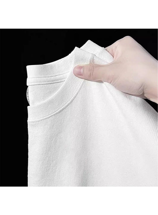 Summer pure cotton short sleeved Unisex T-shirt,210 gsm High Quality Oversized Heavy T-shirt for couple men and women Short Sleeve 100% pure cotton Digital printing T-shirt(White/Stitch)  - Image 3
