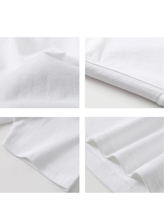 Summer pure cotton short sleeved Unisex T-shirt,210 gsm High Quality Oversized Heavy T-shirt for couple men and women Short Sleeve 100% pure cotton Digital printing T-shirt(White/Stitch)  - Image 4