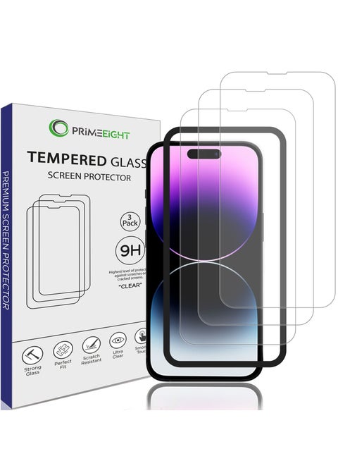 PRIMEEIGHT iPhone 14 Pro Screen Protector 6.1 Inch Display - Ultra Thin 9H Hardness Tempered Glass iPhone 14 Pro Pack of 3 - Easy to Install HD Clear Screen Protector