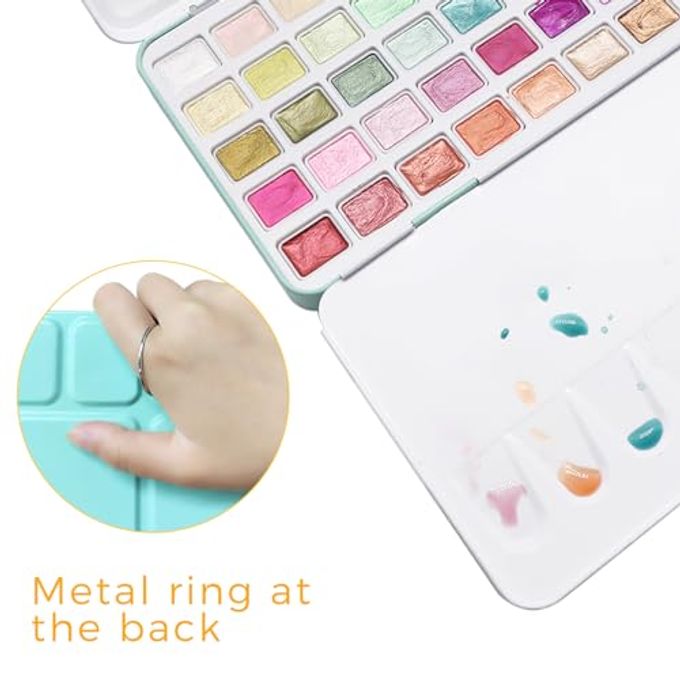 Artecho Metallic Watercolor Paints, 50 Glitter Watercolor Paint Set, Water Colors Paint Adult Set with Bottom Ring for Easy Holding, Ideal for Amateur Hobbyists, Painting Lovers and Artists - Image 3