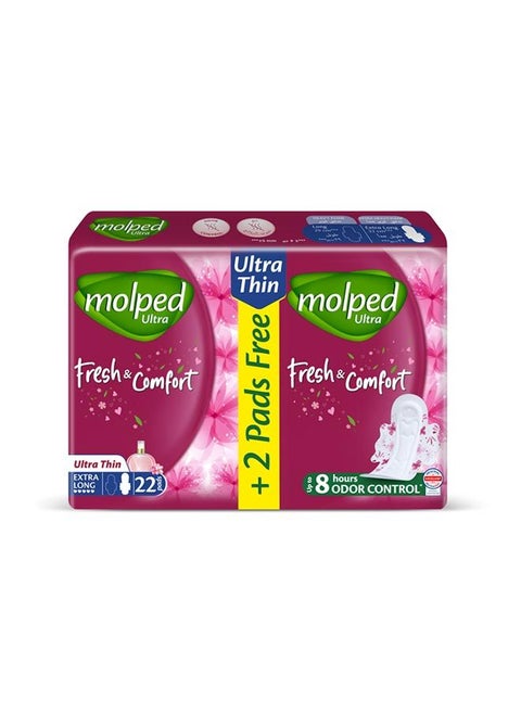Ultra Thin Fresh&Comfort Extra Long 22 Pads + 2 Pads Free
